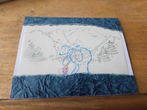 Mountain with Polar Bear and Bird, stamped